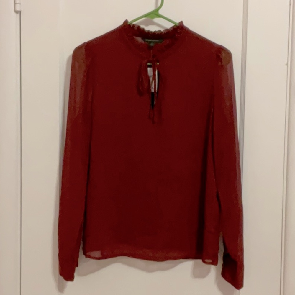 Maroon Ruffle Neck Tie Blouse